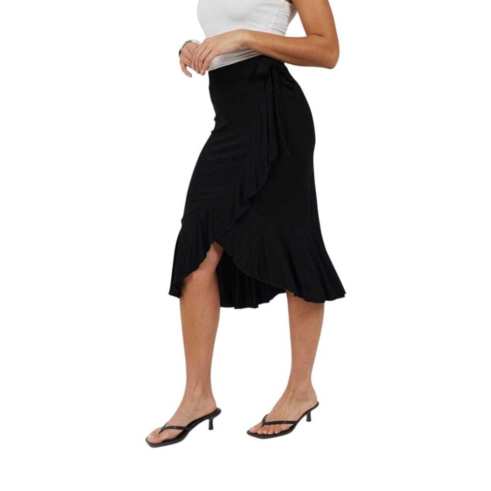 Brave Soul Womens/Ladies Jersey Wrap Midi Skirt / Black